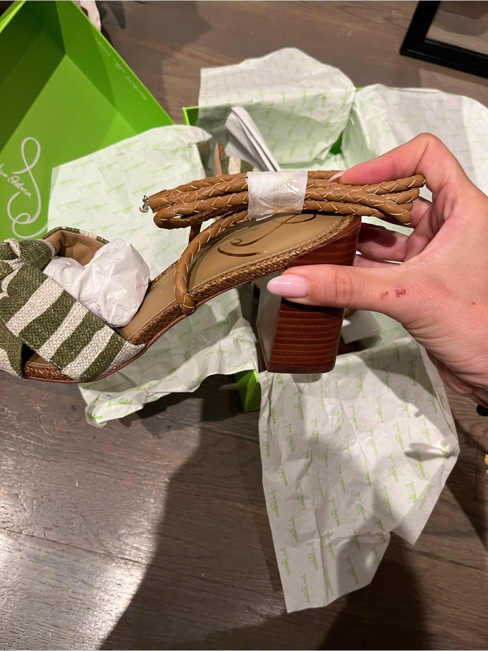 NIB Sam Edelman Bodhi Green Zebra Print Braided Strap Block Heel Sandal